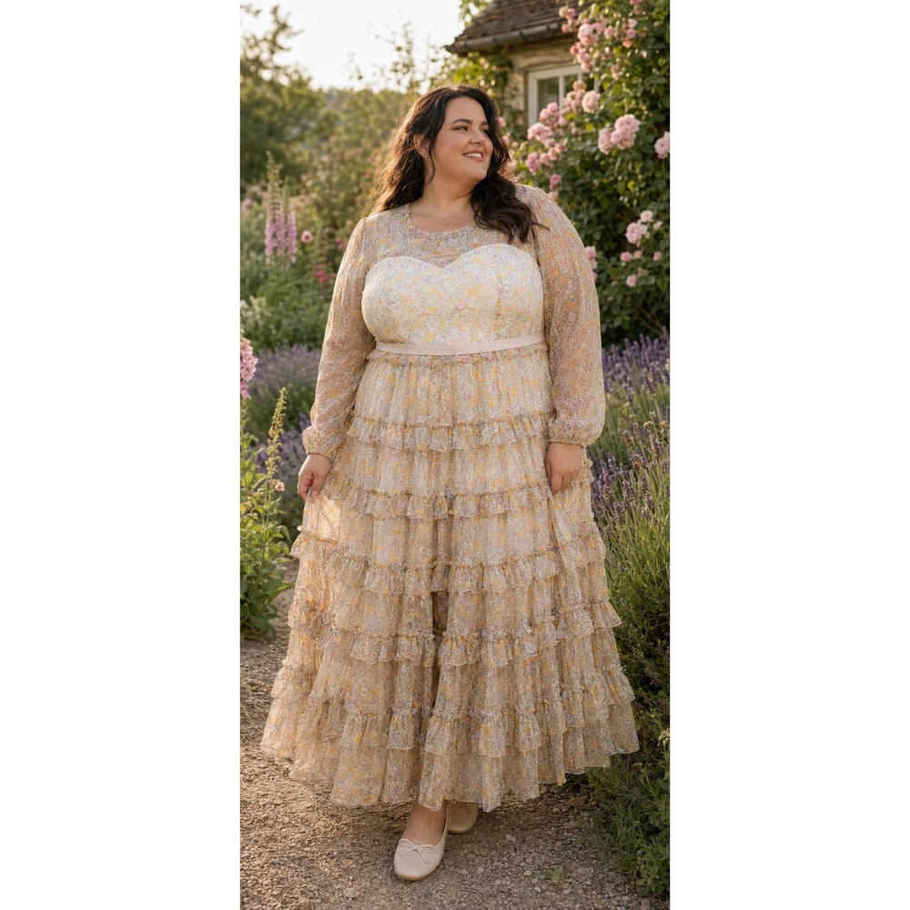 Ivy City Samantha Whimsical Garden Dress Tiered Ruffle Maxi 4X cottagecore NWT